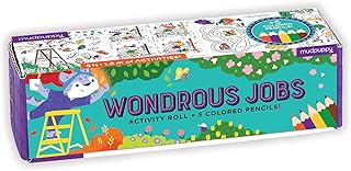 Mudpuppy Wondrous Jobs Activity Roll, Features Coloring, Mazes, spot The Difference, and More!, 5 Colored Pencils Included, The Perfect Travel Activity for Kids Ages 4-10