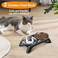 Vista 5 de Tazones elevados para gatos, soporte elevado antivómitos con 2 tazones gruesos de acero inoxidable, antideslizantes, para gatos y cachorros pequeños