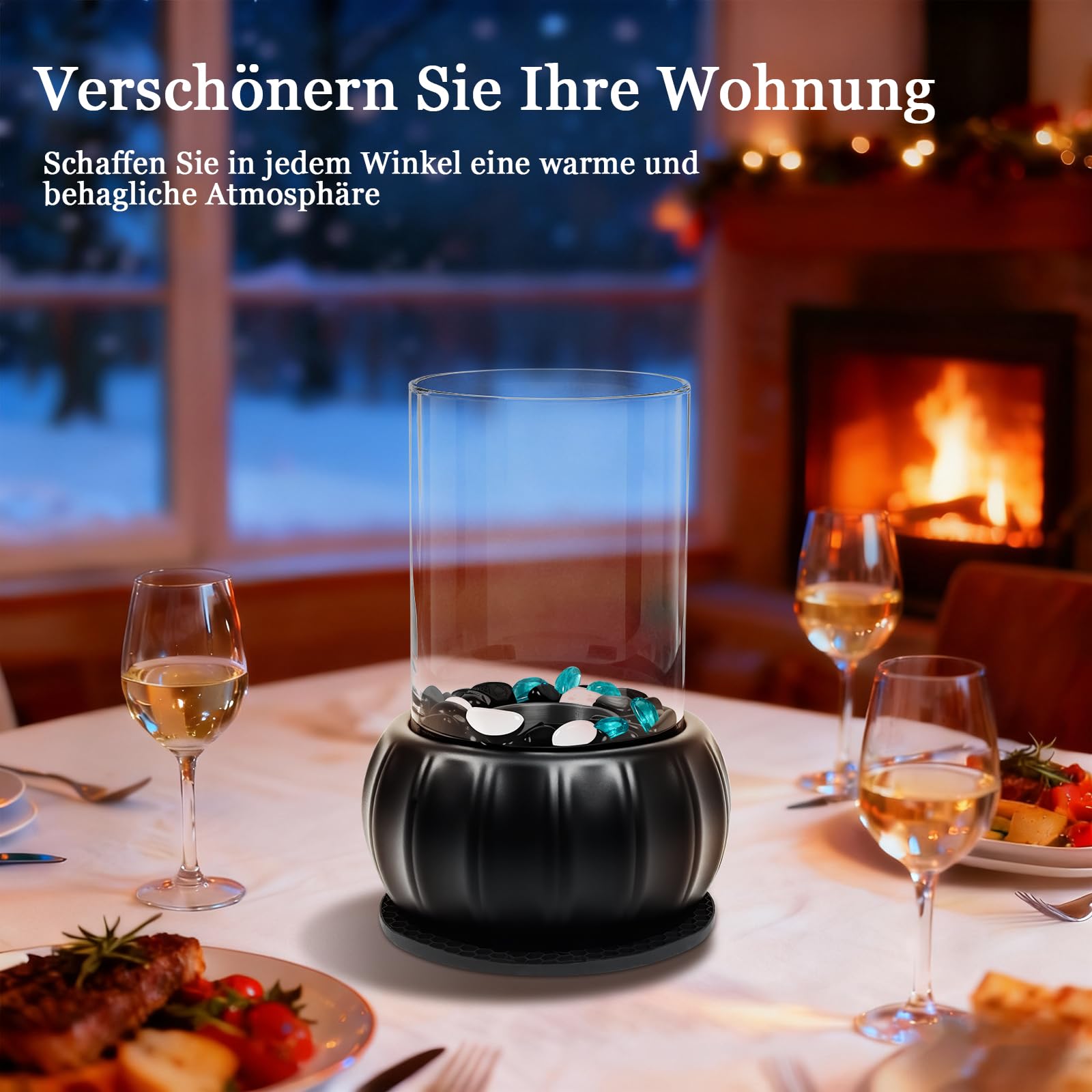Innenfeuerstelle Schreibtischkamin mit 3 Farben Deko Steinen, Desktop-Kürbis Party-Dekor für Indoor & Outdoor