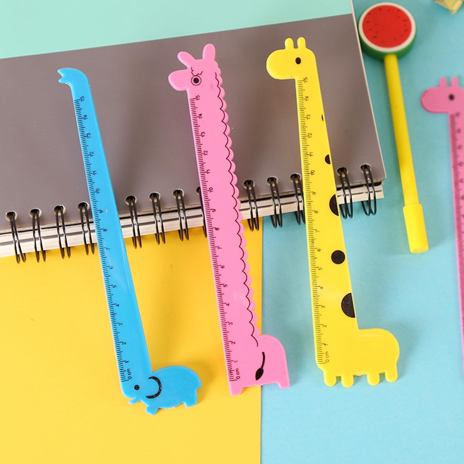 Zestaw 20 righelli a forma di giraffa 15 cm plastica per bambini