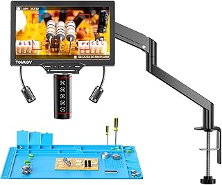 TOMLOV TM3K-AF Max Autofokus Mikroskop Digital: 10,1" HDMI IPS-Bildschirm, Lötmikroskop mit Gen 6 Flex Arm & Seitenbeleuchtung, Ideal für Elektronikreparatur & Münzinspektion, PC/TV-kompatibel, 64GB