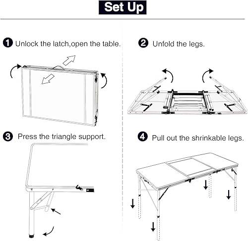 Miniatura 7 de REDCAMP Mesa plegable de 4 pies para exteriores con soporte de estufa ajustable, mesa de barbacoa portátil ligera para picnic, camping, cocina,