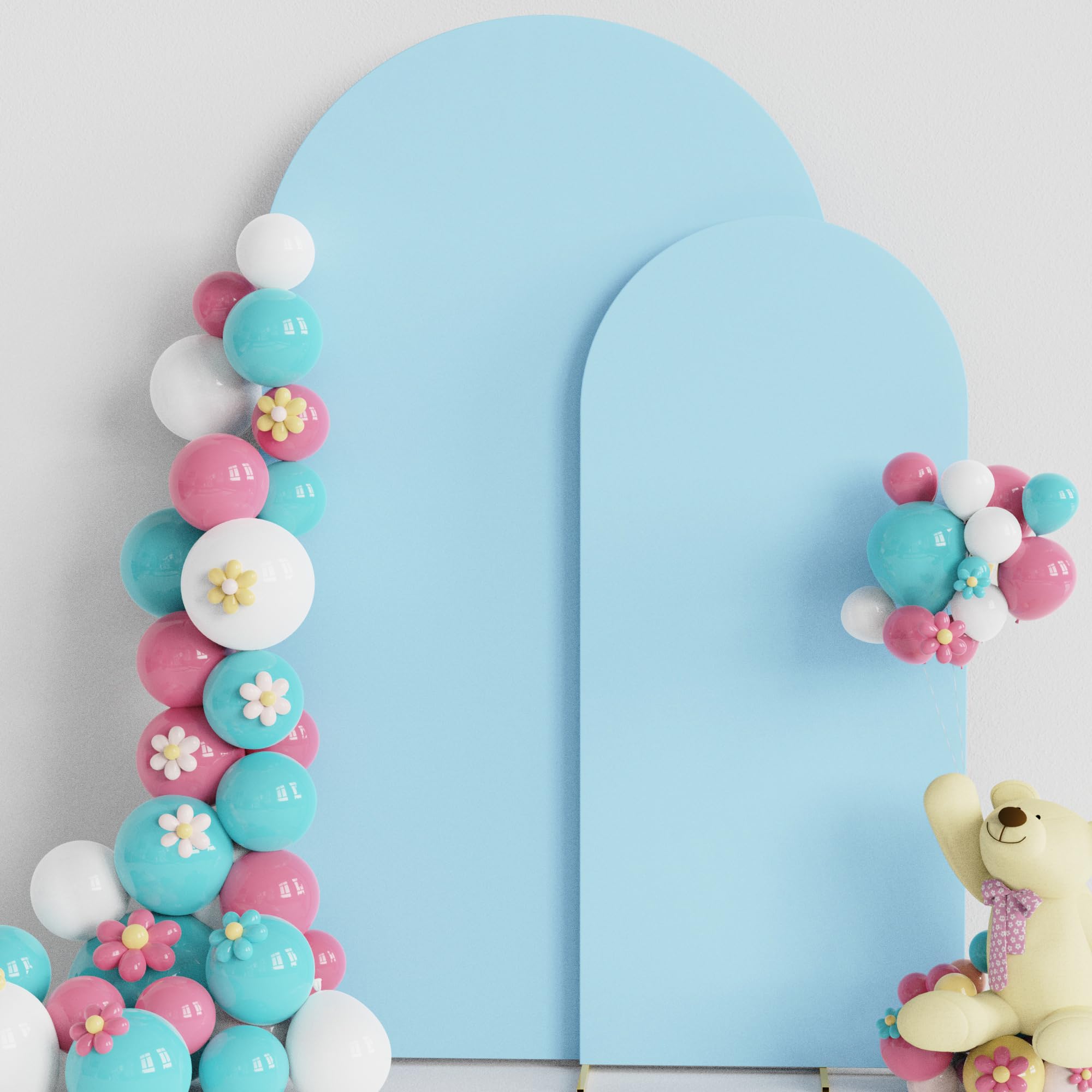 wedding arch cover set of 2 dusty blue spandex fitted arch cover for round top chiara backdrop stand covers for wedding birthday party decoration 7.2ft, 6ft