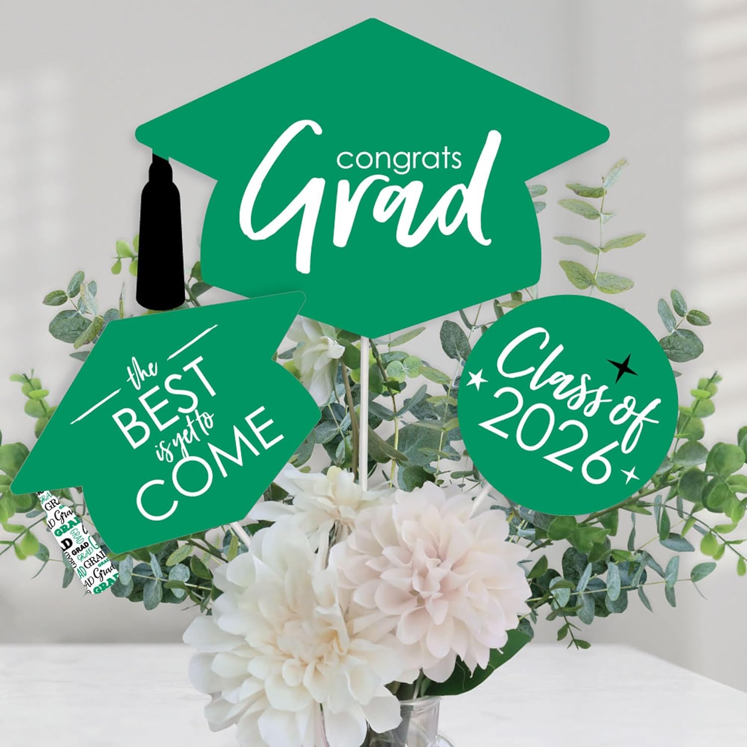 Big Dot of Happiness Green 2026 Graduation Party Centerpiece Sticks - Table Toppers - Set of 15
