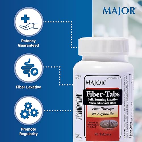 Miniatura 3 de MAJOR Fiber-Tabs - Tabletas de 625 mg - Terapia de fibra para regularidad - Alivio ocasional del estreñimiento para adultos - 90 unidades (paquete