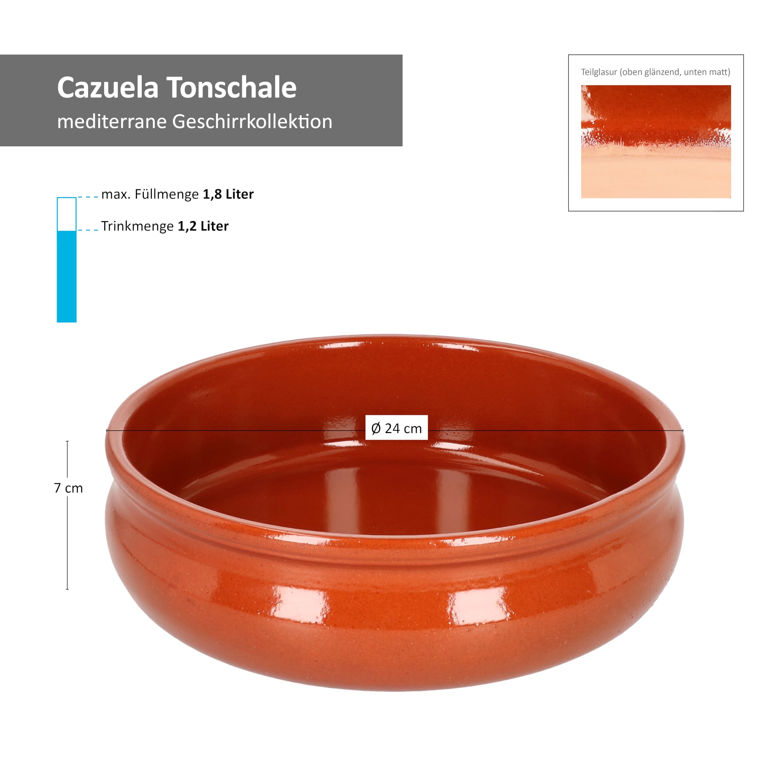 MamboCat Cazuela Schale Berlin bauchig Tonware I 12er Set I Ø 24 cm I Größe XL I Mediterran I Glasiert I Unikat Handarbeit I Antike/Vintage I Mittelalter I Wikinger