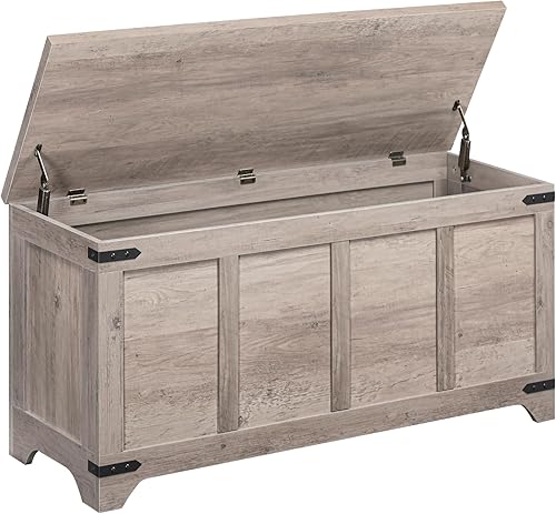 Cofre de almacenamiento, baúl de almacenamiento de 47.2" con 2 bisagras de seguridad, cofre de juguetes de madera, banco para zapatos de entrada,