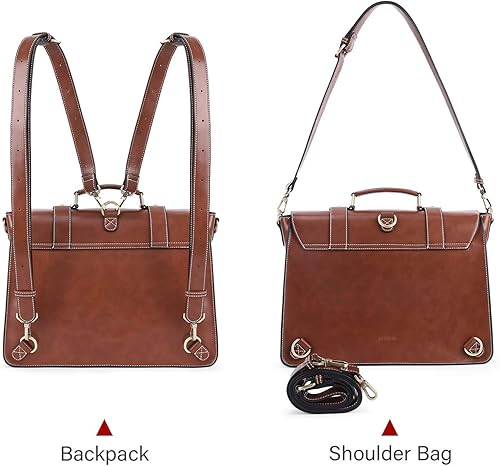 Miniatura 5 de ECOSUSI Mochila para mujer maletín de mensajero para laptop bolsa de cuero vegano bolsa de trabajo para portátiles de 156 pulgadas café