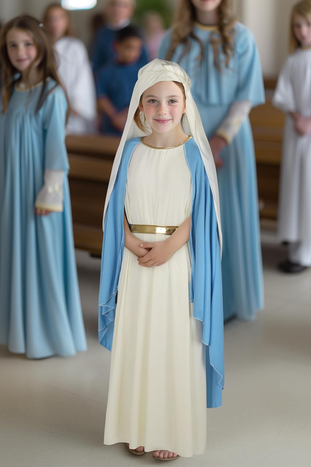 Children’s Halloween Mary Cosplay Costume Dress Robe Masquerade Outfit - Image 4