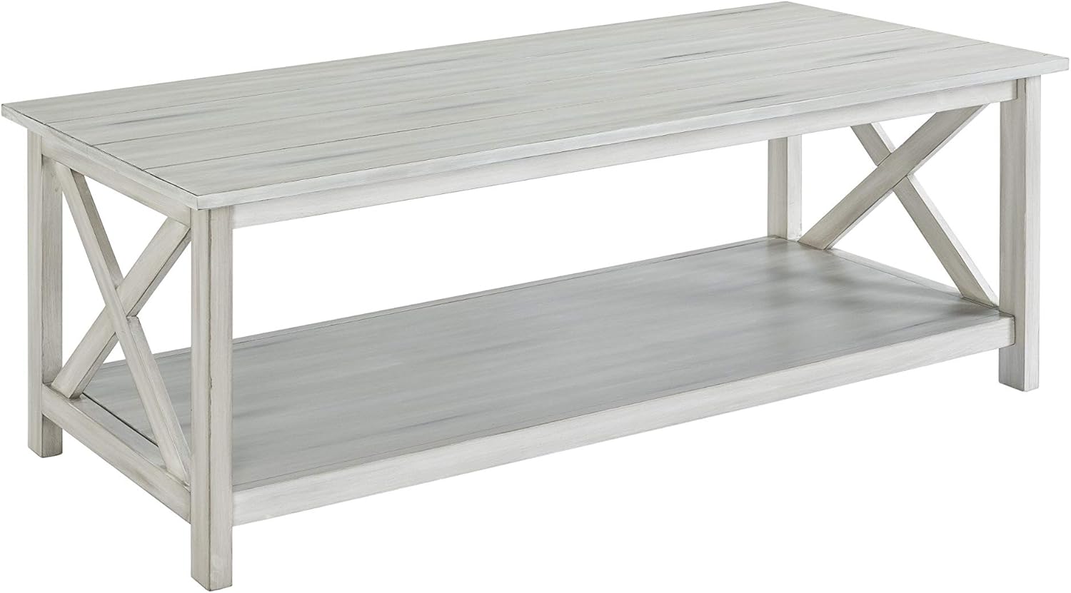Distressed White Wood Coffee Table Transitional Rectangle Solid