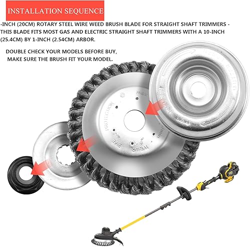 Miniatura 7 de Viabrico Cabezal cortador de cepillo de alambre de 8 pulgadas con kit de ataptor de 4 piezas, para recortadora de césped..
