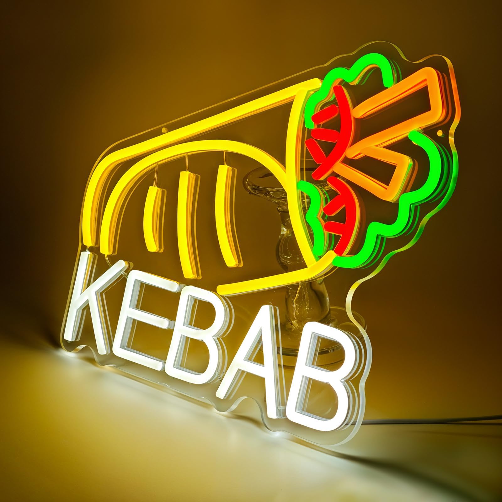KEBAB" Insegna al neon per decorazione da parete, alimentata tramite USB, LED con interruttore dimmerabile, per bancarelle alimentari di Kebab Döner
