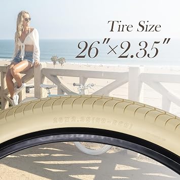 2 Pack 24x2.125 26x2.125 26x2.35 Cream Cruiser Beach Bike Tires and Tubes with 2 Rim Strips Glueless Patches Kit Foldable Replacement Beach Bike Tires for City Hybrid Bicycles
