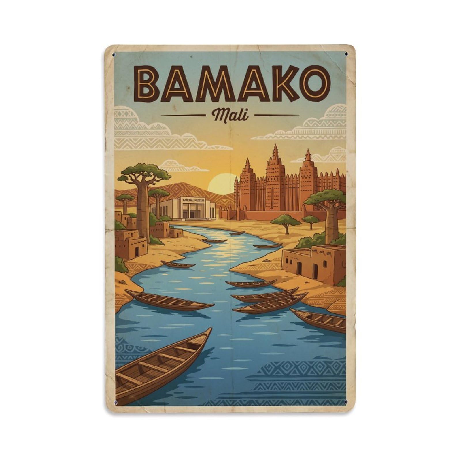 Metal Tin Sign Mali Bamako Vintage Travel