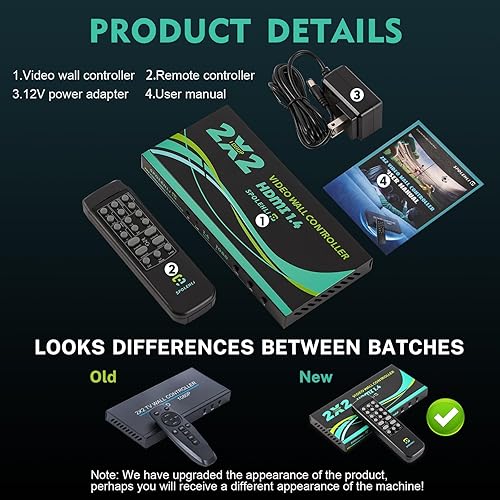 Miniatura 6 de Controlador de pared de video 2X2 procesador de pared de video 2X1 3X1 4X1 1X2 1X3 1X4, 1080p, HDMI 1.4 multipantalla con control remoto para
