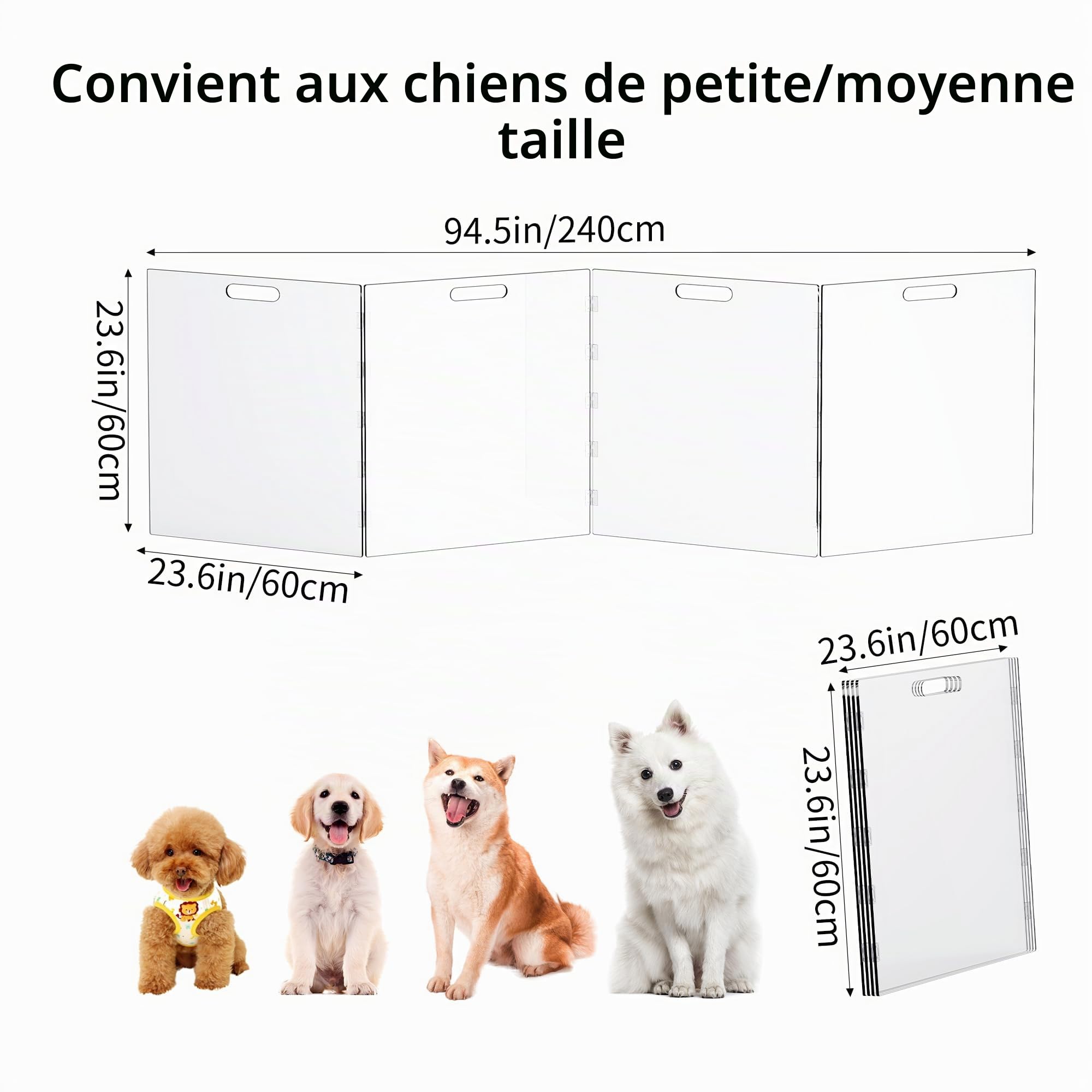 Barriere de Securite Chien en Acrylique, Barrière sans Perçage Escalier Extensible, d'escaliers et de Portes, Transparente (4 Panel)