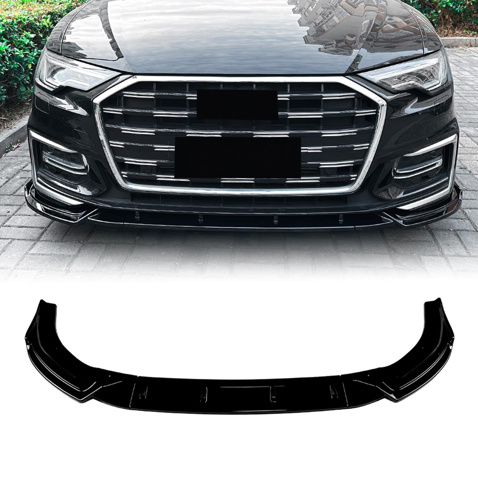 Car Front Bumper Spoiler Splitter Lip Kit For Audi A6 C8 Sline 2018-2025 Black