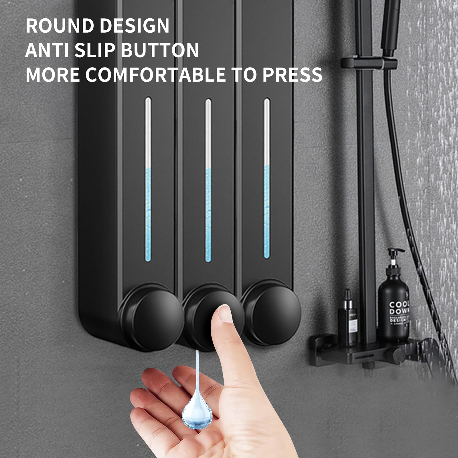 Dispenser di sapone da parete, 3 dispenser manuale per sapone da 450 ml, dispenser per lavabo, dispenser per gel doccia, montaggio a parete, dispenser per shampoo, detersivo per mani, risciacquo per