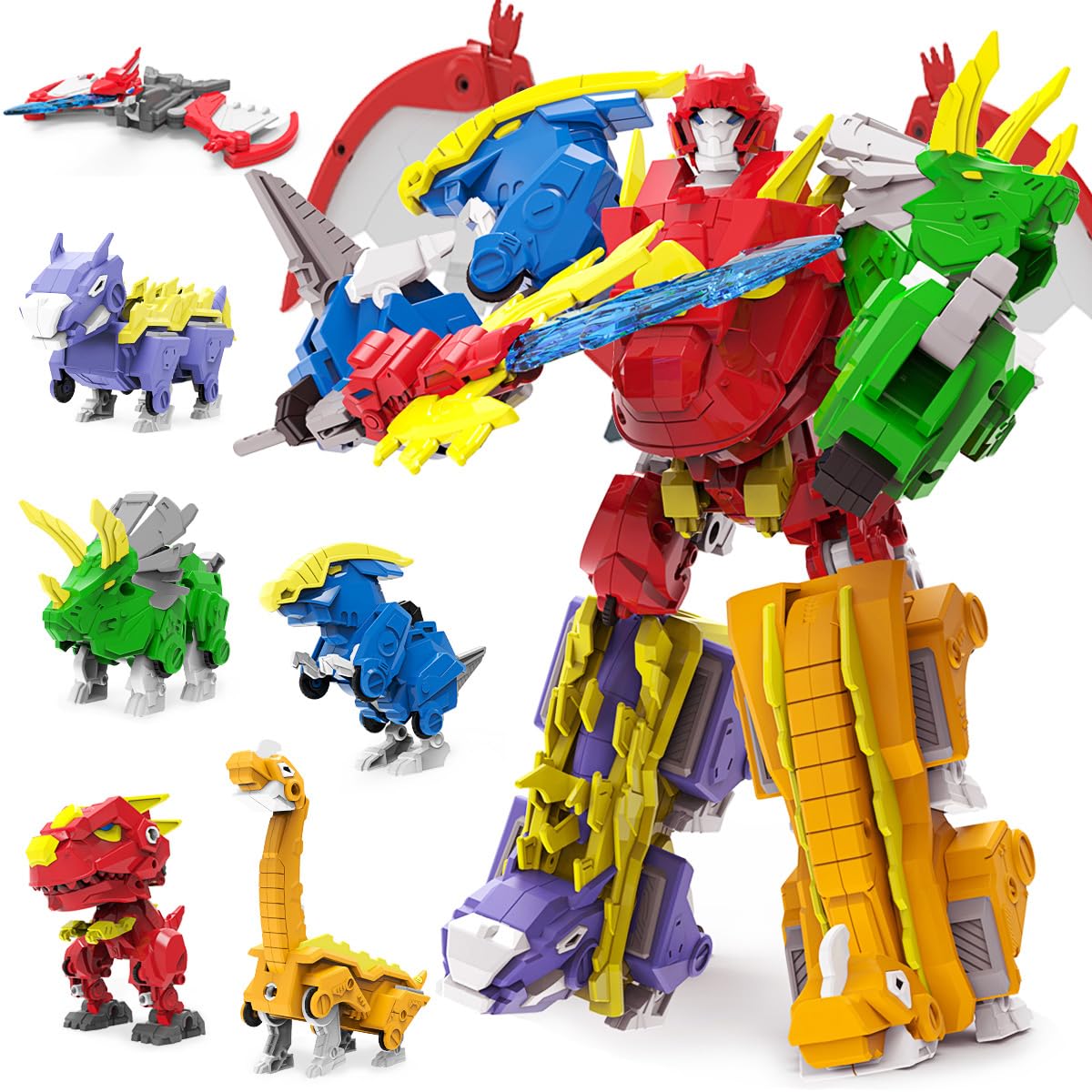 Wenbeier Robot Dinosaur Toy 6-in-1 Transforming Robot Toys Take Apart Toys Including 6 Dinosaur Action Figures with Weapon Deformation for Boys and Girl Ages 6 7 8 9