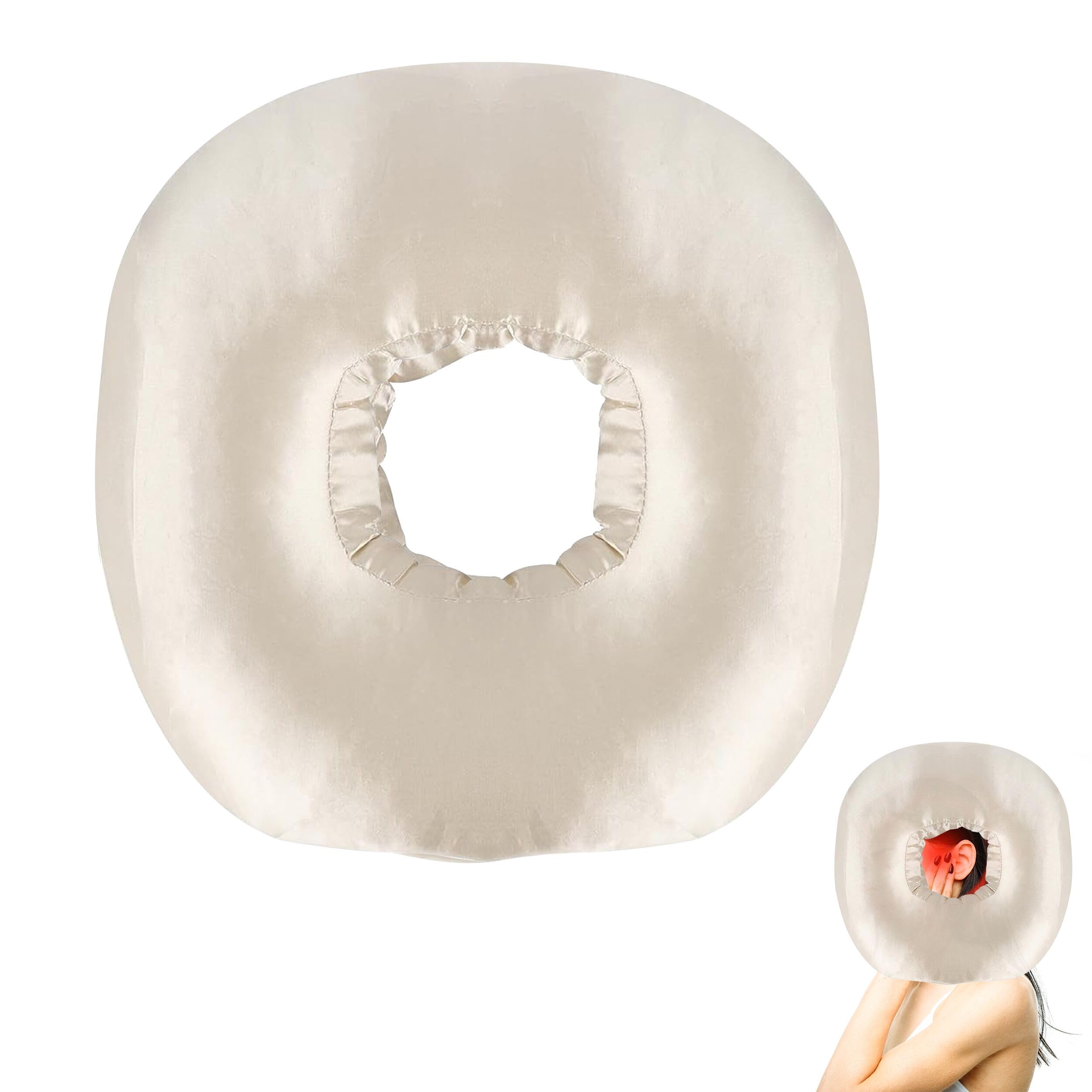 Puedno 28cm Ear Pillow for Side Sleepers - O-Shaped Donut With Invisible Zipper, 11 Inch for Piercing Aftercare Reducing Pressure - Champagne