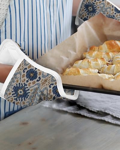Miniatura 6 de Juego de 5 agarraderas abstractas para cocina, antideslizantes y aislantes de calor, juego de agarraderas de tela de toalla con bolsillo, guantes