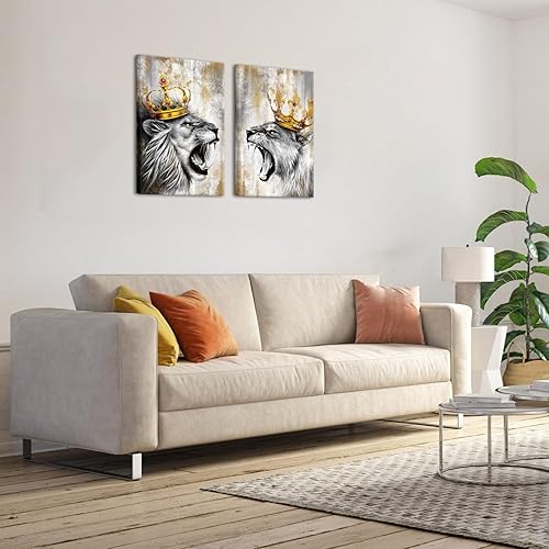 Miniatura 4 de Zlove Arte de pared de león y leona, pintura de rey y reina, impresiones de animales de vida silvestre para decoración moderna del hogar, 16 x 24