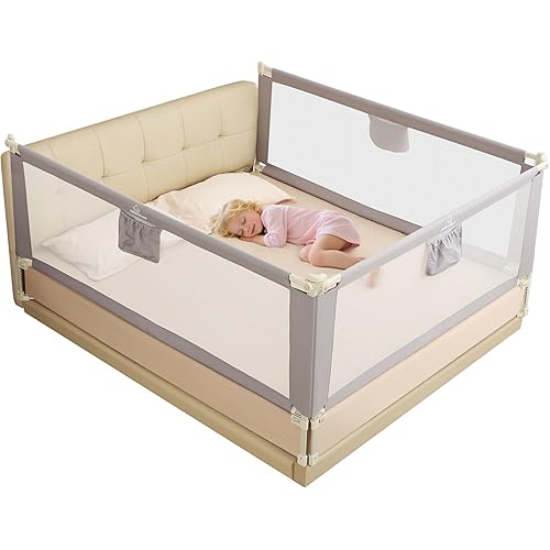 Quick Assembled Bed Rail for Baby, Foldable Toddlers Bed Rails, Height Adjustable Bed Rail Guard, Steady and Safty for King Size Bed (2 Sides 78.7"+1 Side 74.8'')