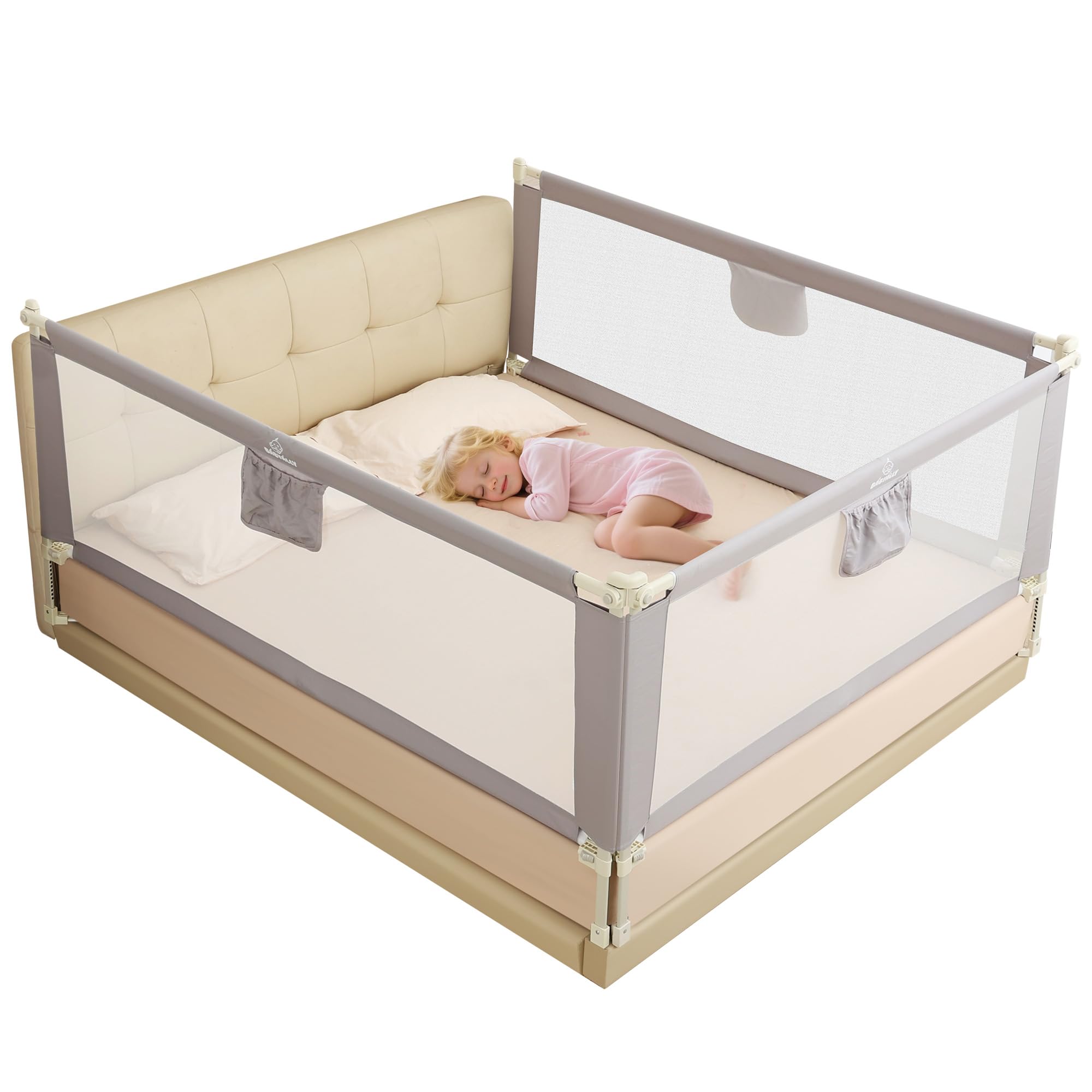 BabyAlly Quick Assembled Bed Rail for Baby, Foldable Toddlers Bed Rails, Height Adjustable Bed Rail Guard, Steady and Safty for King Size Bed (2 Sides
