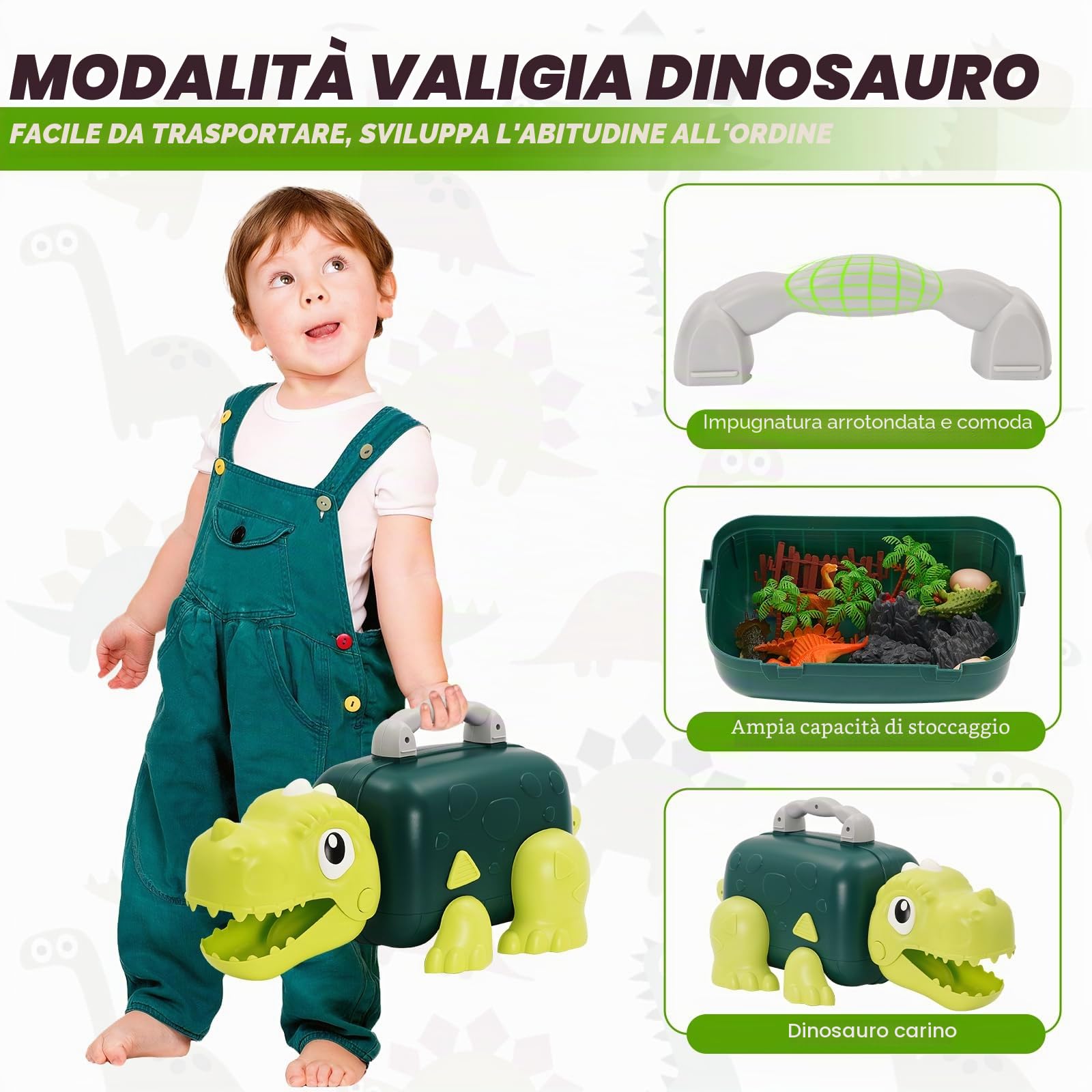 dinosauri per bambini - 22 pezzi: Set Completo di Dinosauri Realistici con Vulcano, Uova di Dinosauro e Scatola Portaoggetti. Regalo per 3-8 anni