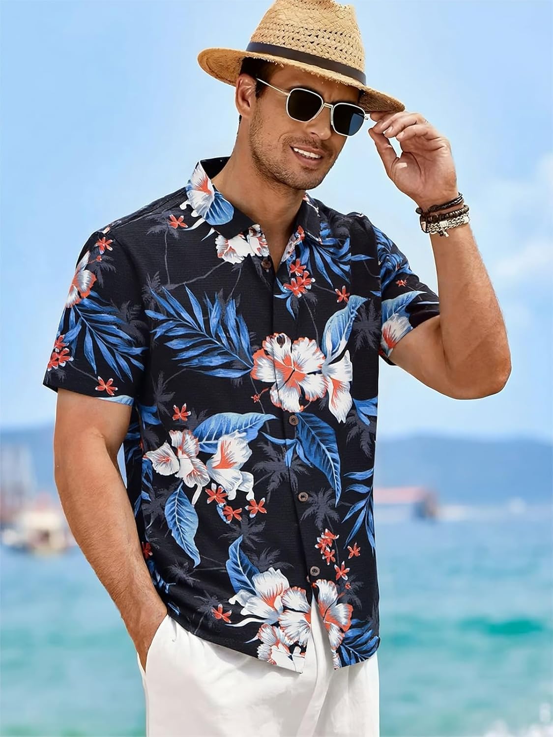 Mens Hawaiian Shirts Silk Short Sleeve Printed Beach Shirt Relaxed Fit Summer Tropical Shirts - Image 2