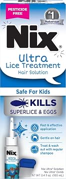Nix Ultra Lice Treatment Hair Solution & Lice Comb, 3.4 Fl Oz | One-Step Treatment Removes Lice, Pesticide-Free, Kills Superlice, Removes Lice in 10 Min, Safe for Ages 2+