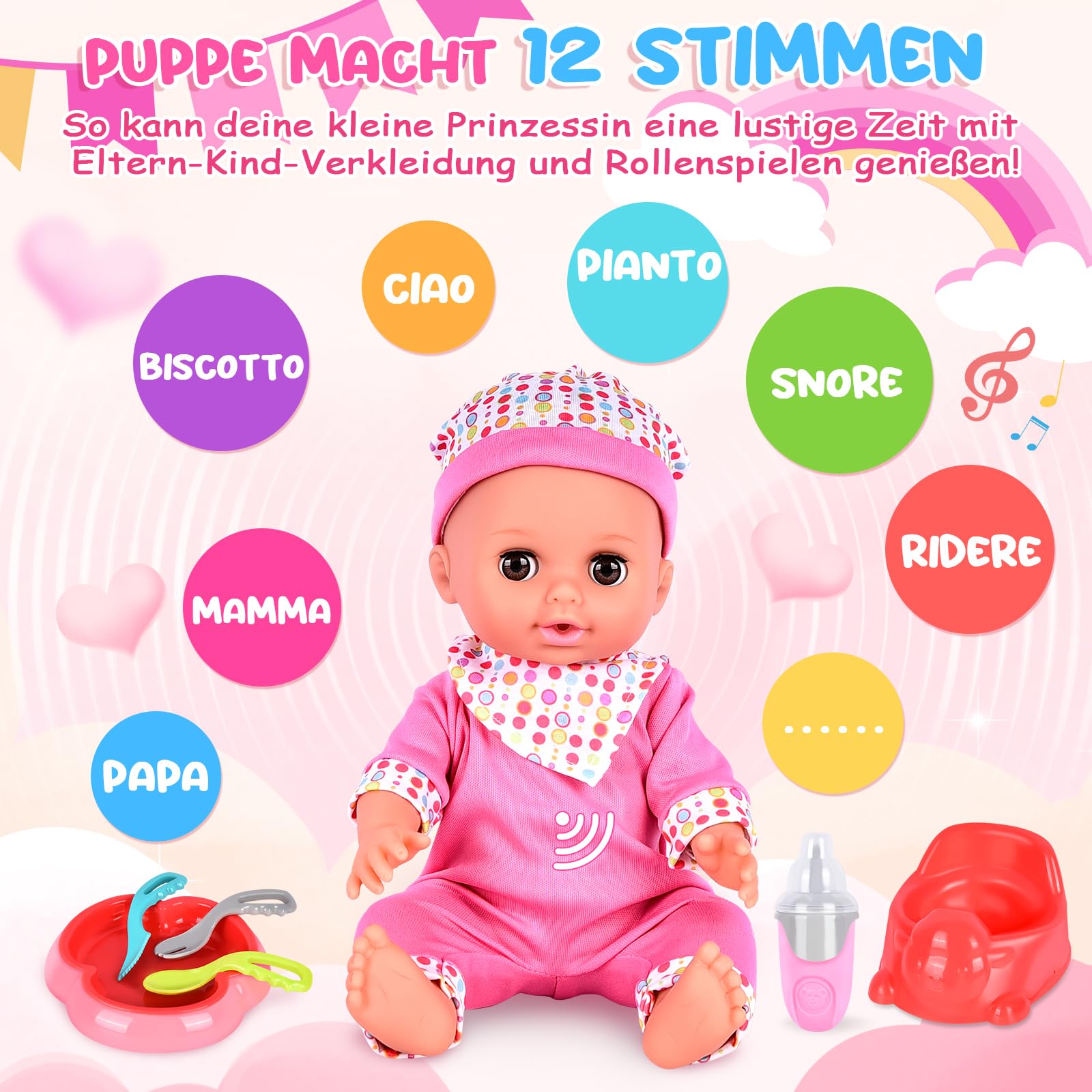 Süßes Babypuppen-Set Mit 25 Teilen - Inklusive Hochstuhl & Badezubehör