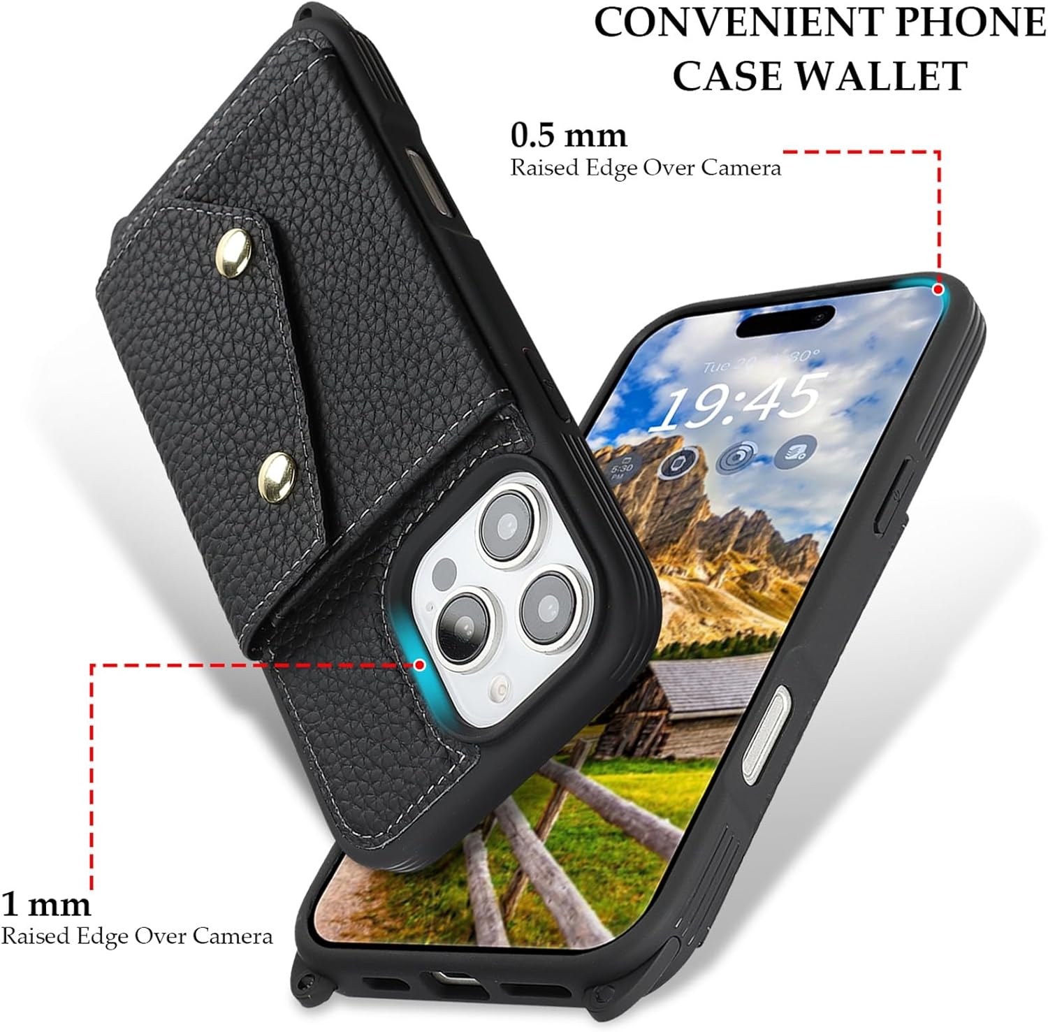 Jaorty Genuine Leather Wallet Case for iPhone 16 Pro Max, Necklace Lanyard Case Cover with Card Holder & Cash Pocket for Women Girls,Magnetic Snap,Anti-Lost Shoulber Strap 6.9 inch,Black