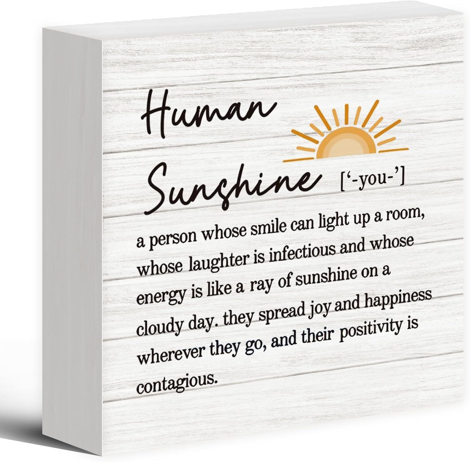 Human Sunshine Box Sign 7x7 Inch Rustic Wood Desk Shelf Decor