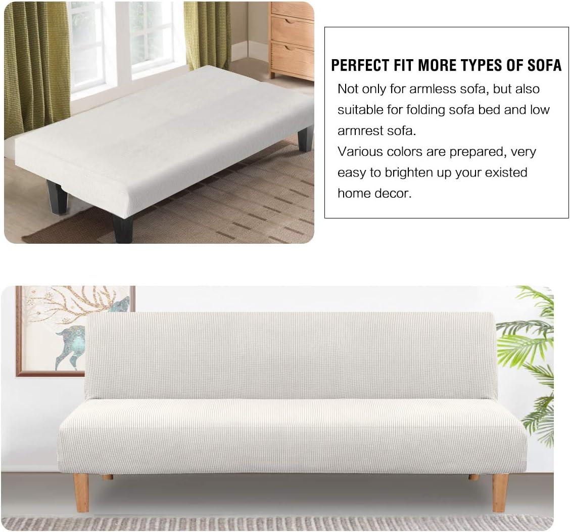 H.VERSAILTEX Armless Futon Cover Stretch Sofa Bed Slipcover Protector Elastic Feature Rich Textured High Spandex Small Checks Jacquard Fabric Futon Cover, Machine Washable, Off White : Home & Kitchen