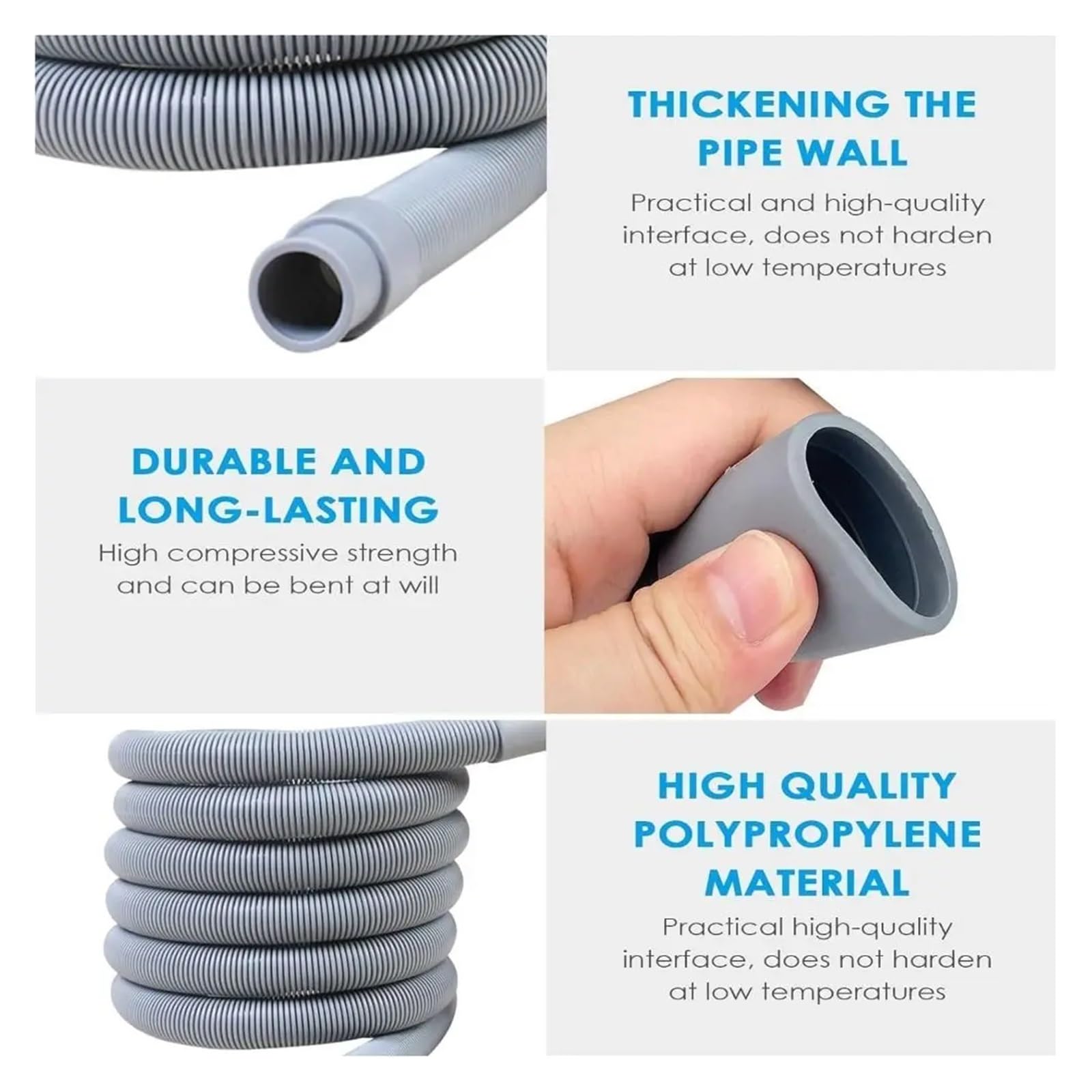 Tubo di scarico professionale for lavatrice EVA Tubo corrugato 1m 3m 5m Tubo di scarico for lavatrice Tubo di prolunga flessibile Lavanderia(4m)
