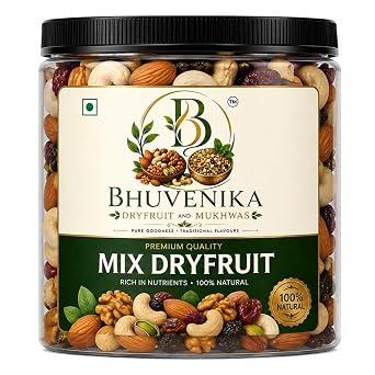 Bhuvenika Dry Fruits & Mukhwas Premium Mix Dry Fruits 1kg |Mixed Almonds, Cashews, Pistachios, Raisins, Apricots, Black Raisins | Assorted Crunchy Trail Mix for Snacking & Gifting
