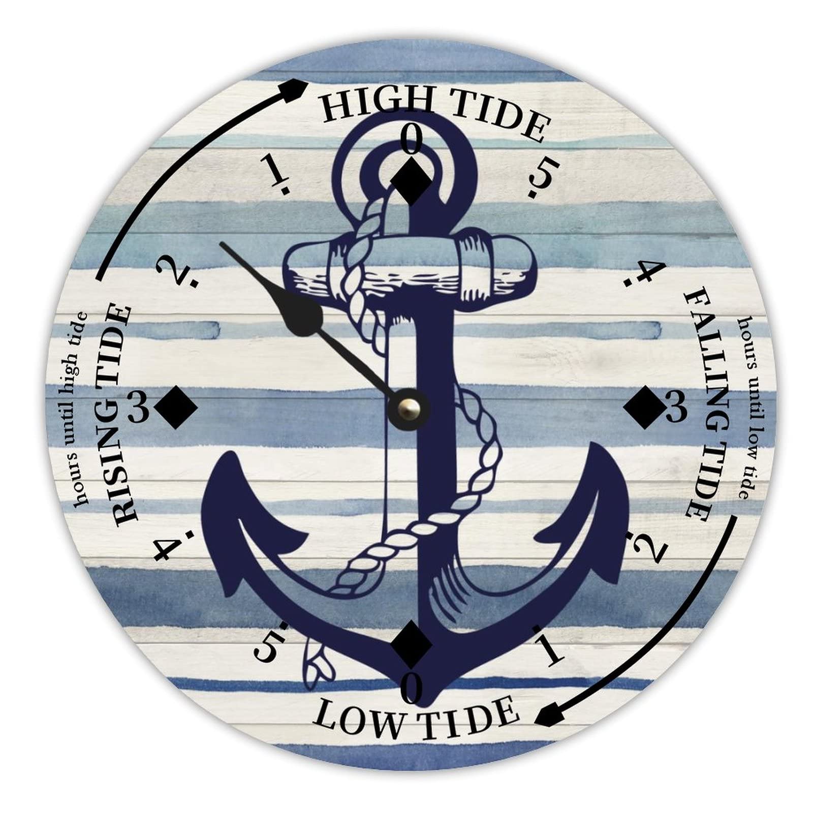 LUIJORGY Anchor Tide Clock Silent Non-Ticking Battery Operated Wooden Moon Tidal Clock Wood Wall Art Nautical Tide Movement Clock for Restaurant Living Room Home Decor 10 Inch