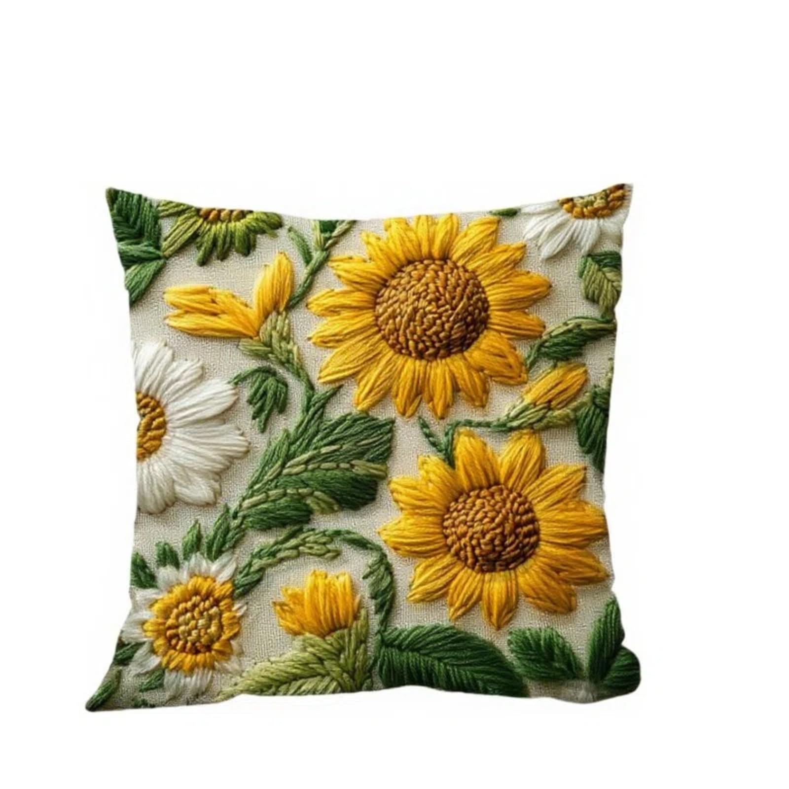 FCHXXDAD Three Dimensional Embroidered Sunflower Retro Pillowcase with Invisible Zipper, Detachable and Washable Pillowcase