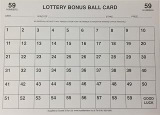 Crystals 1-59 Bonus Ball Cards Lottery Fundraising Ticket A4 Double Sided x 25