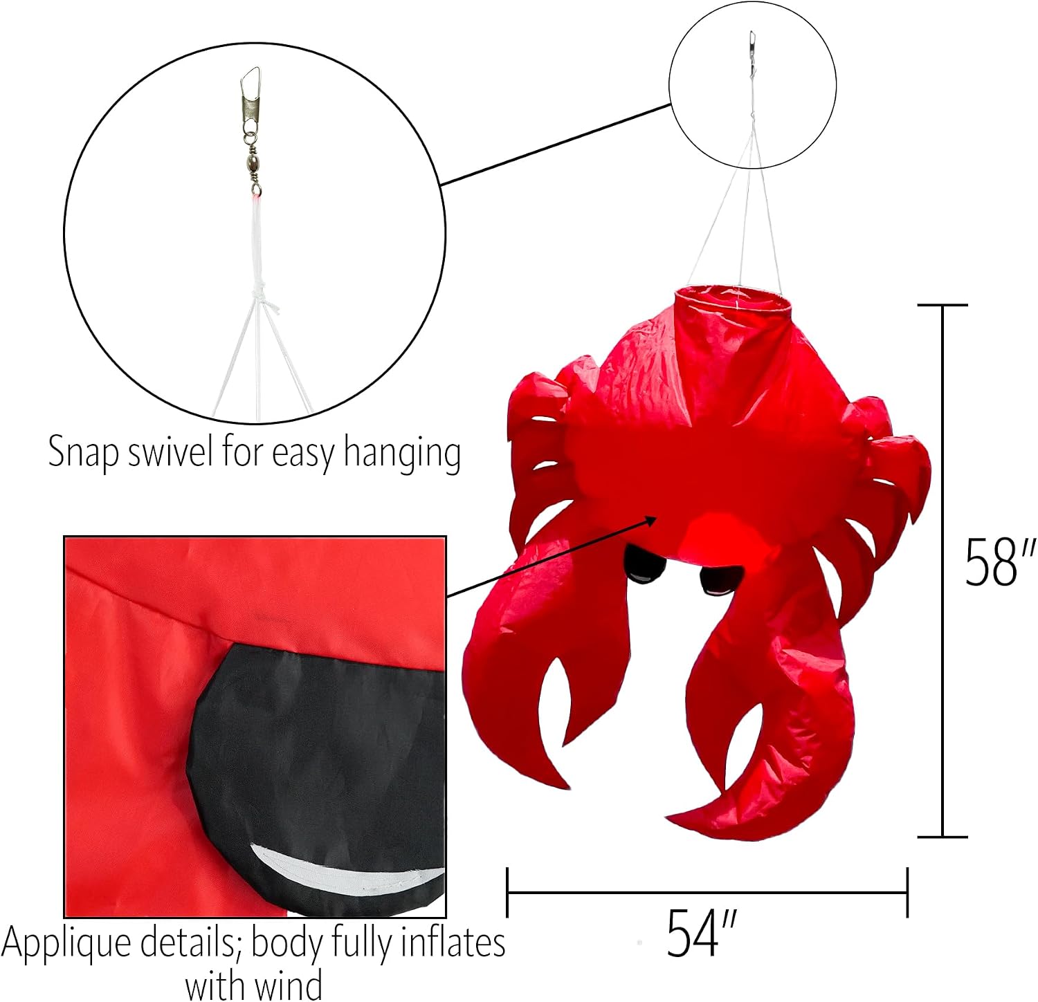 In the Breeze 5230 — Crab Big Breeze Windsock™ — Large, 3D Beach Windsock for Yards, Gardens, Patios