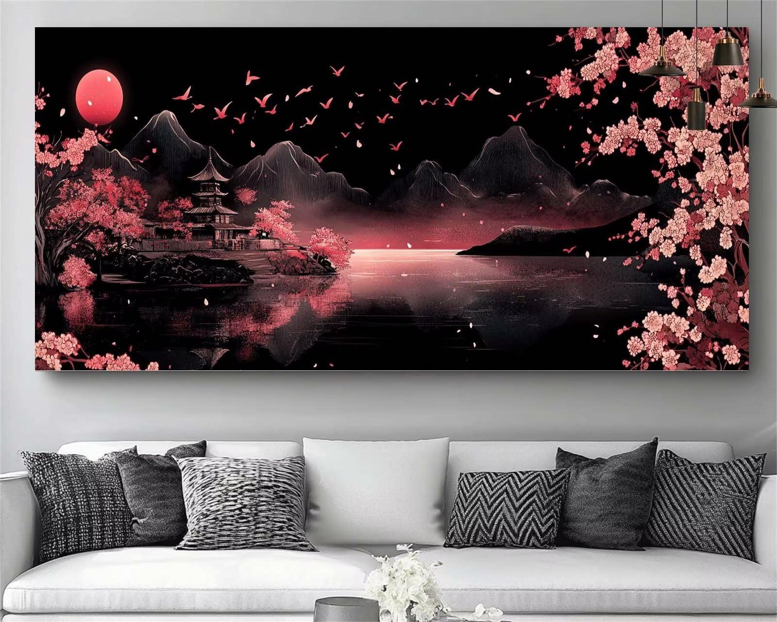 Japon Diamond Painting Fleur Diamond Painting Enfant Broderie Kit Complet, 5D Peinture Diamant Point de Croix Cristal Artisanat,DIY Tableau Strass Diamant Canevas Débutant Kit, Gifts 60x120cm M677