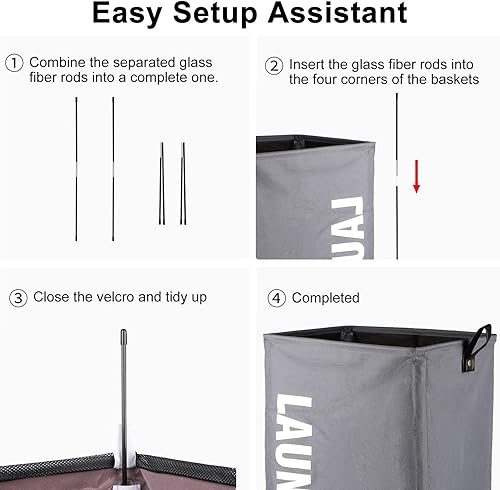 Miniatura 4 de Cesta grande para la ropa sucia, con ruedas de tela Oxford, asa de cuero, plegable a prueba de agua, para dormitorio, cuarto de servicio, armario,