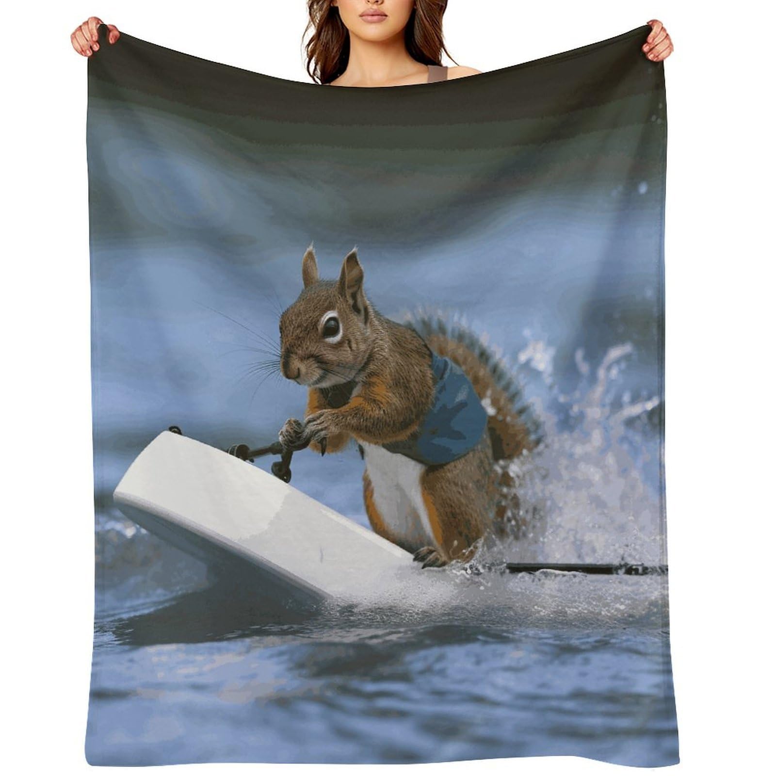 Water Skiing Squirrel Blankets Flannel Soft Blanket for Couch Warm Cozy Throw Blankets Fashion Bed Blanket Thick Bath Towel Bedspread Tapestry for Home Supplies Gift 60"x80"