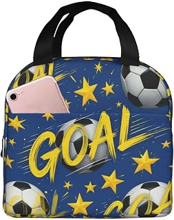 Women Men Gold Star Goal Soccer Blue Art Lunchbox Snacks Organizer for Picnic Beach Work, Moisture Resistant Portable Carry Case Container, Quick and Simple Organization
