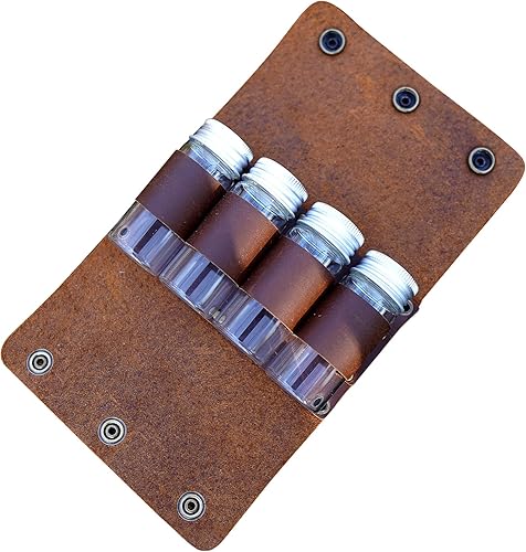 hi!SCI Kit de especias de camping de cuero genuino para viaje, soporte de especias de senderismo, kit de especias de bushcraft y bolsa de aceite,