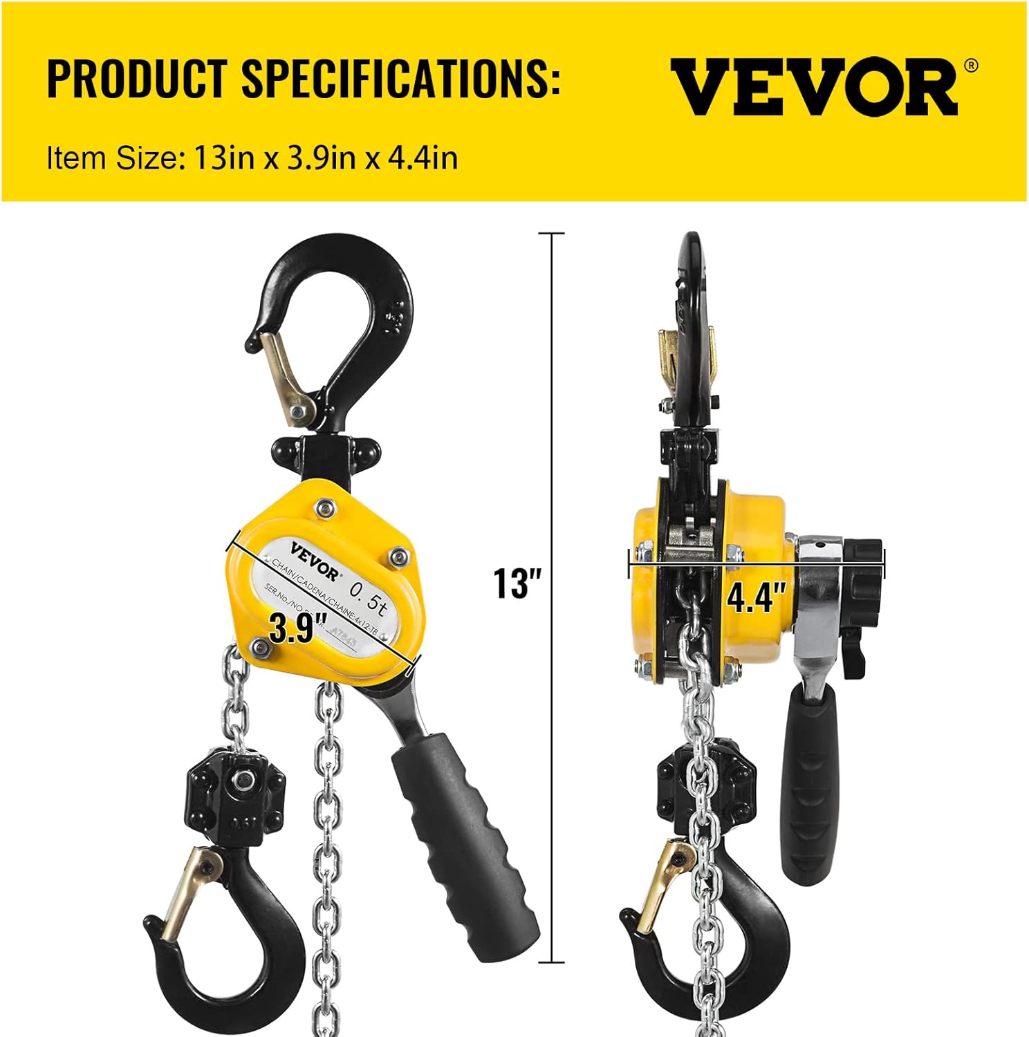 Mophorn Hand Mini Lever Chain Hoist, 0.5T 10FT, Yellow
