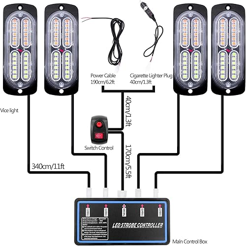 Miniatura 2 de Luces LED de advertencia, 4 piezas de advertencia de emergencia, construcción de peligro de advertencia de emergencia, función de sincronización