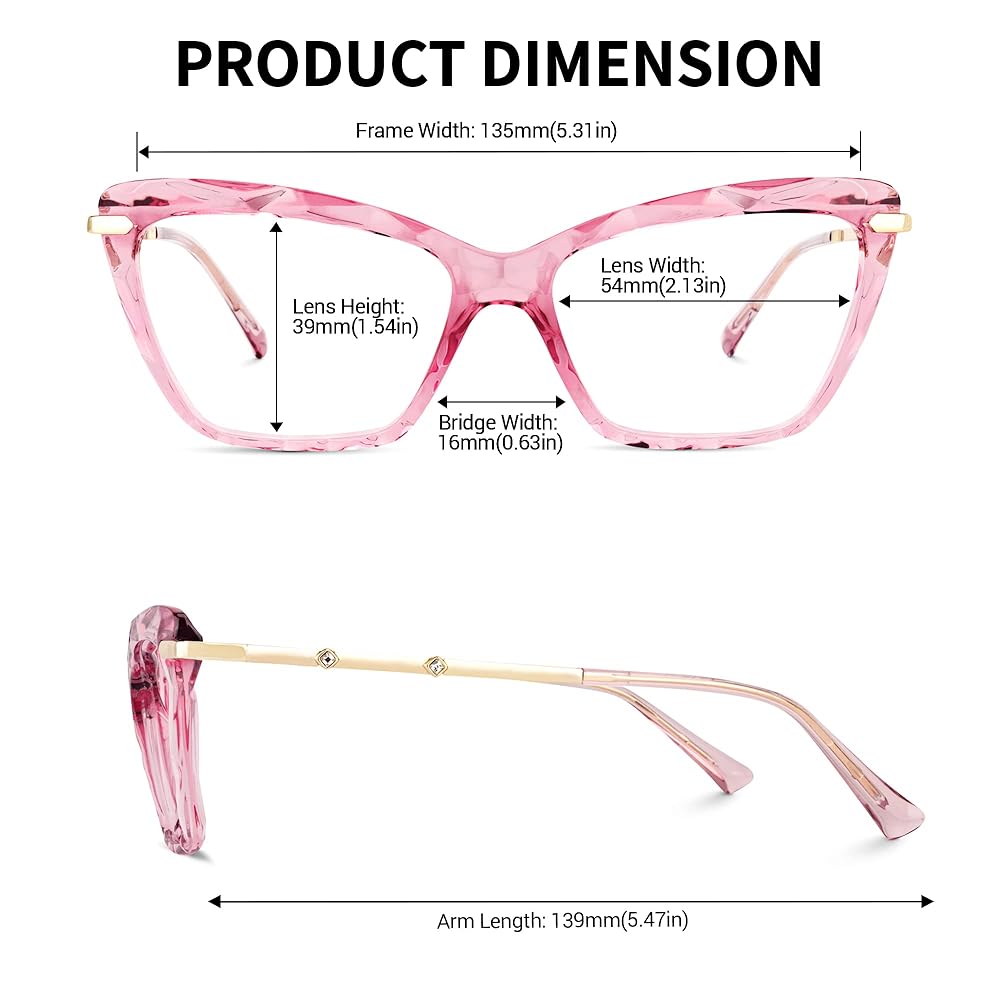 Zeelool Crystal Cat Eye Glasses for Women with Clear Lens