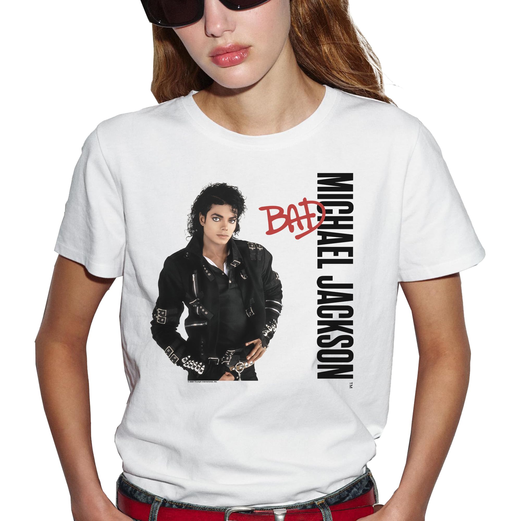 T-Shirt Femme Michael Jackson Bad Officiel, Tee Shirt Iconique Pop Vintage, Impression Haute Qualité, Idée Cadeau Fan Musique Années 80